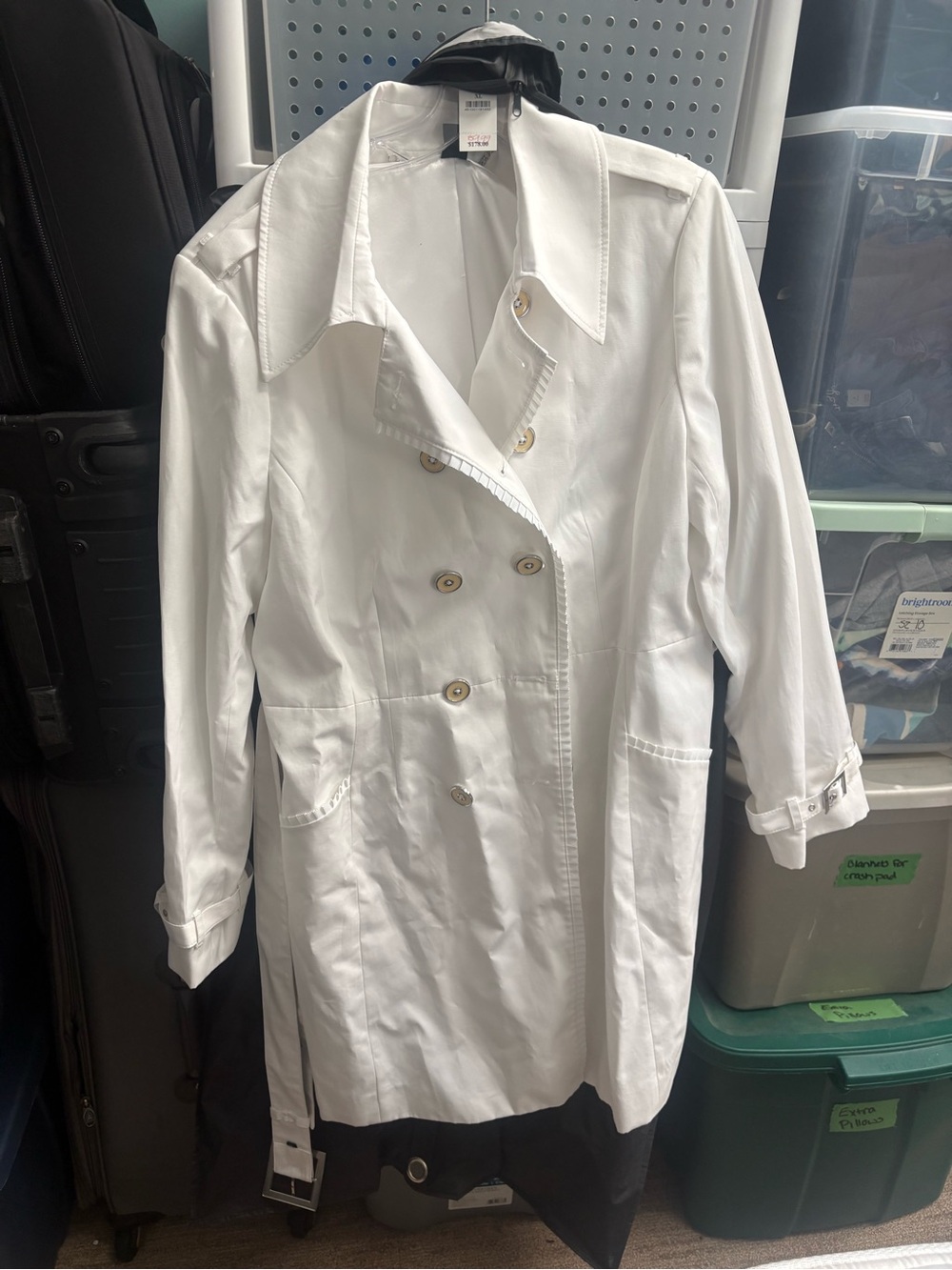 White House Black Market White Double-Breasted Trench Coat